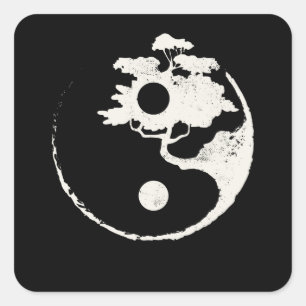 Pegatina Cuadrada Ying Yang Bonsai Árbol Enso Círculo Zen
