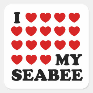 Pegatina Cuadrada Yo (corazones) mi Seabee