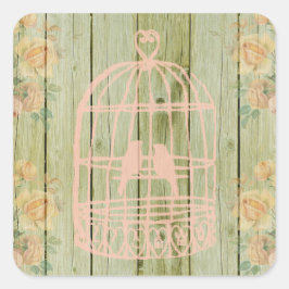 Pegatina Cuadrada Yo hago pegatinas de matrimonio floral de maderas