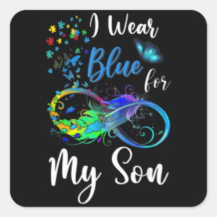 Pegatina Cuadrada Yo uso azul para mi hijo conciencia de autismo Mam