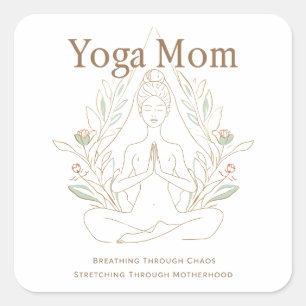 Pegatina Cuadrada Yoga Mamá Respirando a Través de la Maternidad