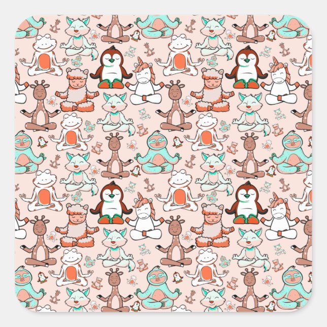 Pegatina Cuadrada Yoga poses pattern | Yoga seamless pattern 51 (Anverso)