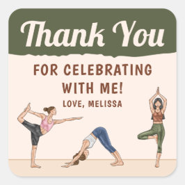 Pegatina Cuadrada Yoga Women Stretching Yoga Birthday Thank You