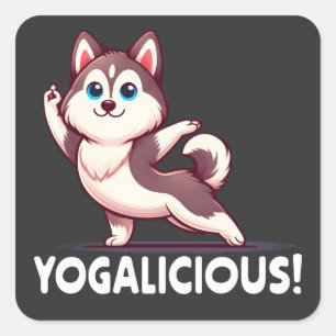 Pegatina Cuadrada Yogalicious Cute Personalizado Husky Dog - Yoga Se