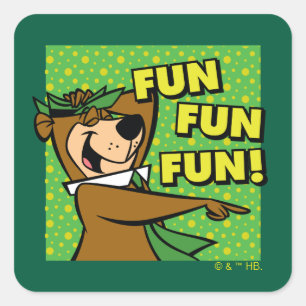 Pegatina Cuadrada Yogi Bear Fun Fun Fun