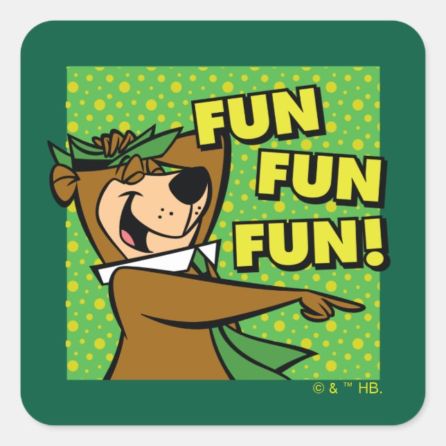 Pegatina Cuadrada Yogi Bear Fun Fun Fun (Anverso)