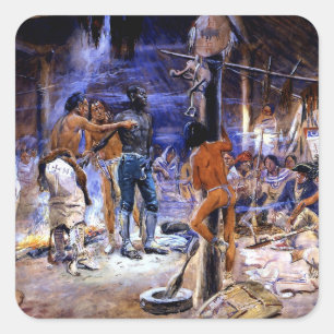 Pegatina Cuadrada “York con Lewis y Clark” de Charles Russell
