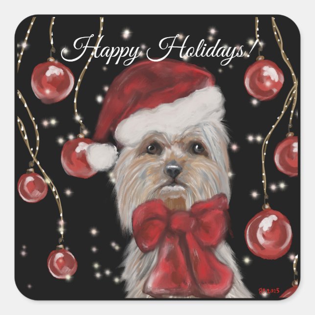 Pegatina Cuadrada Yorkie (Anverso)