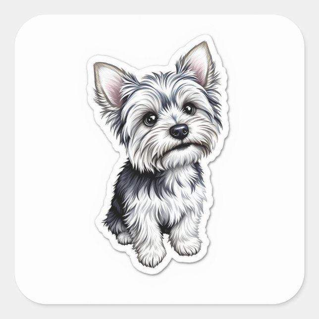 Pegatina Cuadrada Yorkie Charm (Anverso)