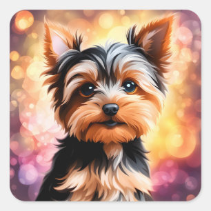 Pegatina Cuadrada Yorkie, perro, Mascota