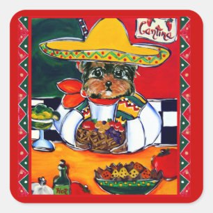 Pegatina Cuadrada Yorkie Poo Cinco de Mayo