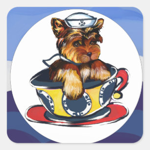 Pegatina Cuadrada Yorkie Poo de la Marina