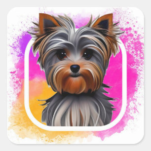 Pegatina Cuadrada Yorkie, Yorkshire Terrier, Animal