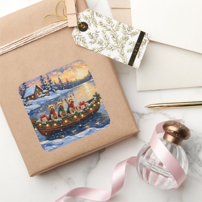 Pegatina Cuadrada Yorkipoo Christmas Boat Holiday (Regalar)