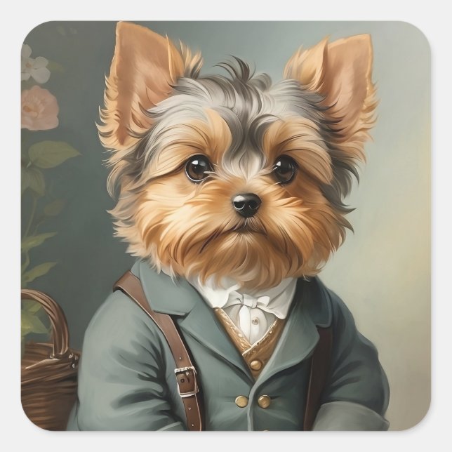 Pegatina Cuadrada Yorkshire Terrier (Anverso)