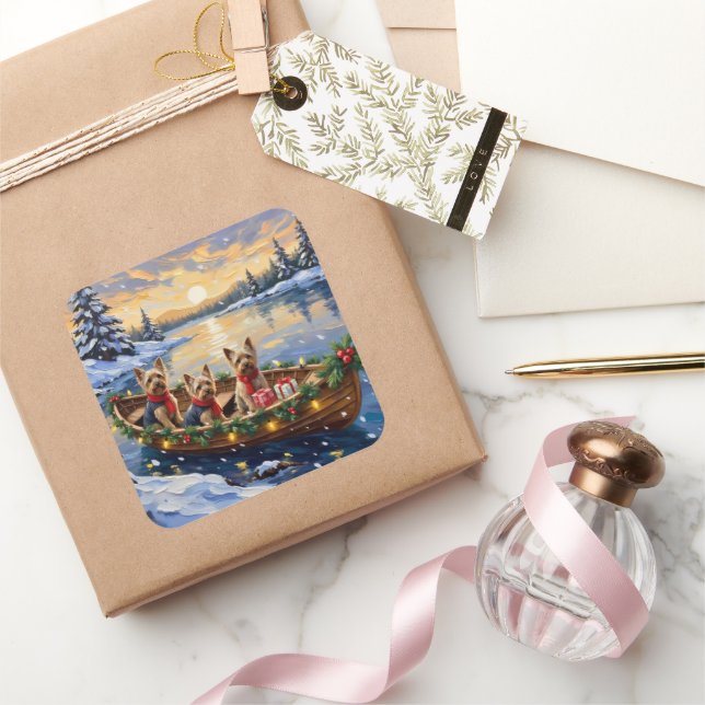 Pegatina Cuadrada Yorkshire Terrier Christmas Boat Holiday (Regalar)