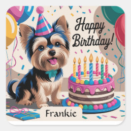 Pegatina Cuadrada Yorkshire Terrier Happy Birday