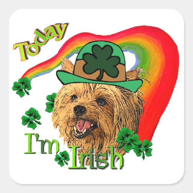 Pegatina Cuadrada Yorkshire Terrier St Patricks (Anverso)