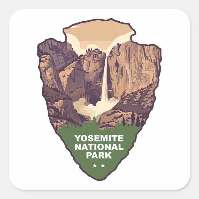 Pegatina Cuadrada Yosemite National Park Bridalveil Fall Arrowhead (Anverso)