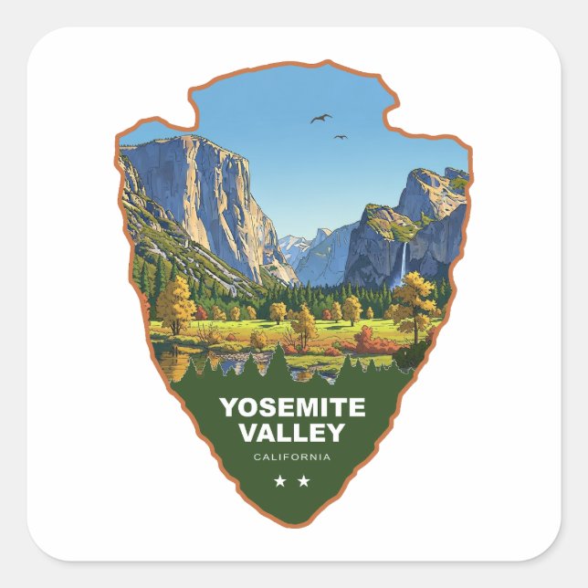 Pegatina Cuadrada Yosemite Valley Yosemite National Park Arrowhead (Anverso)