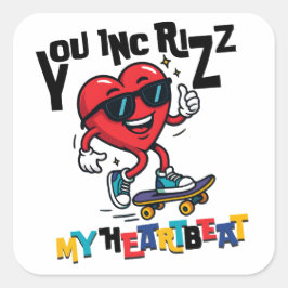Pegatina Cuadrada You Inc Rizz my Heartbeat - Cute skateboard heart