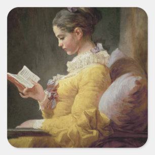 Pegatina Cuadrada Young Chica Reading, c.1776