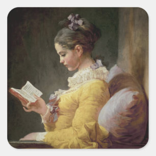 Pegatina Cuadrada Young Chica Reading, c.1776