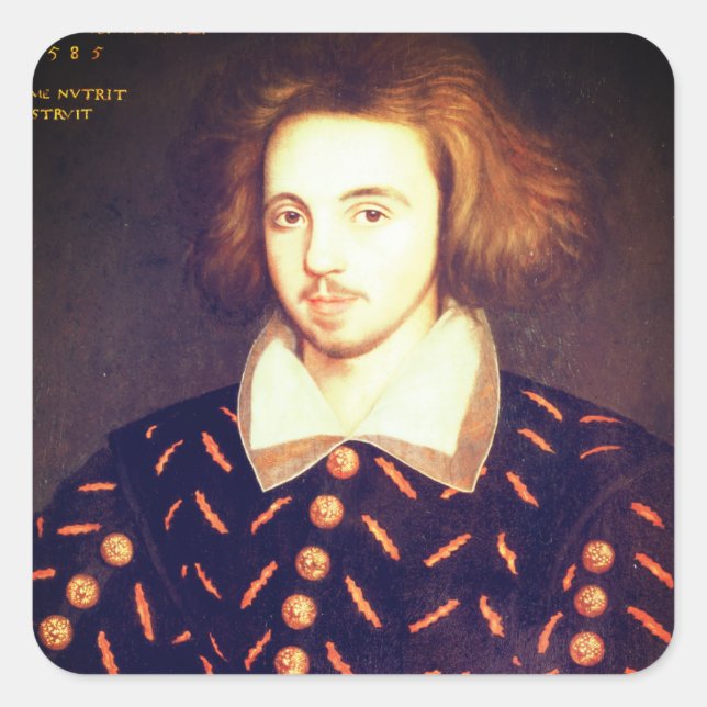 Pegatina Cuadrada Young Christopher Marlowe (Anverso)