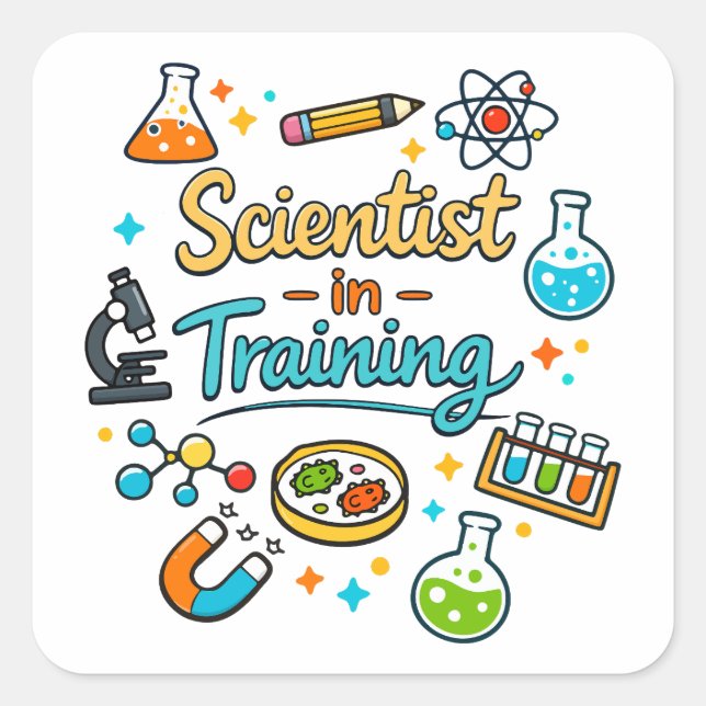 Pegatina Cuadrada Young Scientist in Training Invitation (Anverso)