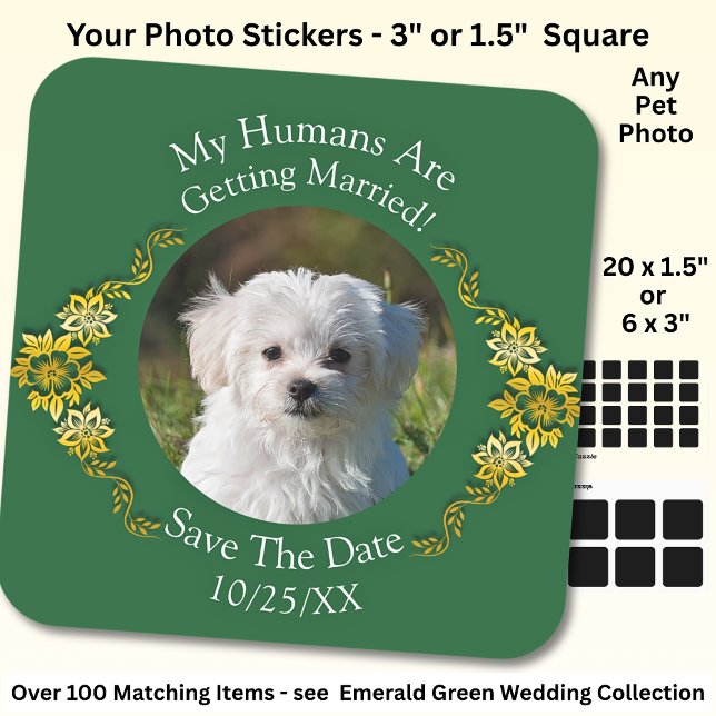Pegatina Cuadrada Your Pet Photo, Save The Date, Emerald Green (Subido por el creador)