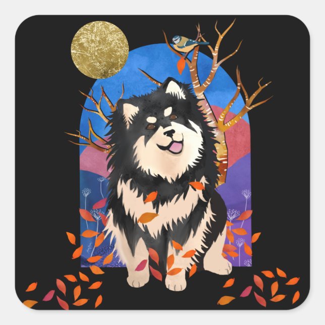 Pegatina Cuadrada YRSE EN OTOÑO - pegatinas finlandeses de Lapphund  (Anverso)