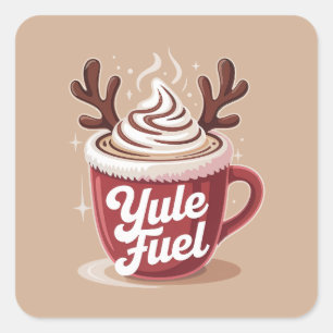 Pegatina Cuadrada Yule Fuel • Navidades Acogedoras de Cacao y Café