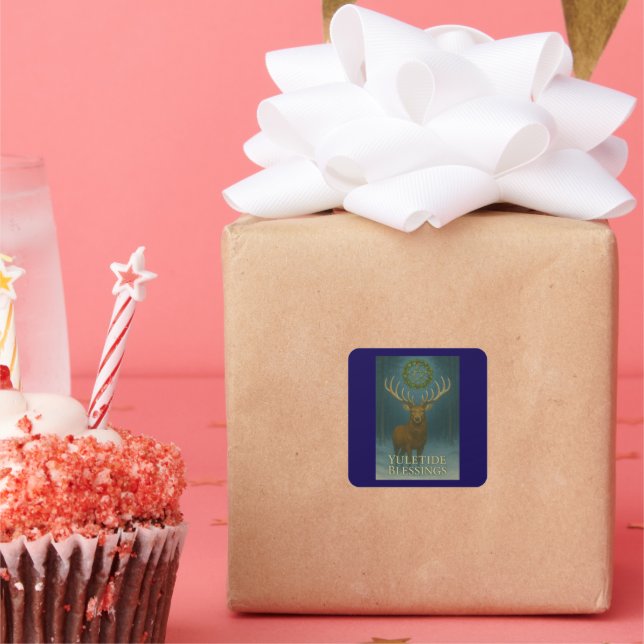 Pegatina Cuadrada Yuletide Blessings Stag Christmas Stickers (Fiesta)