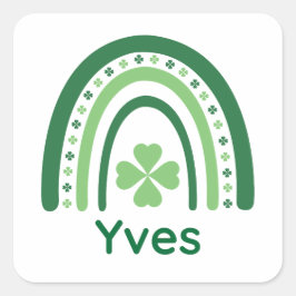 Pegatina Cuadrada Yves Nombre Clover Boho Arcoiris