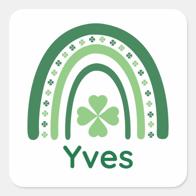 Pegatina Cuadrada Yves Nombre Clover Boho Arcoiris (Anverso)