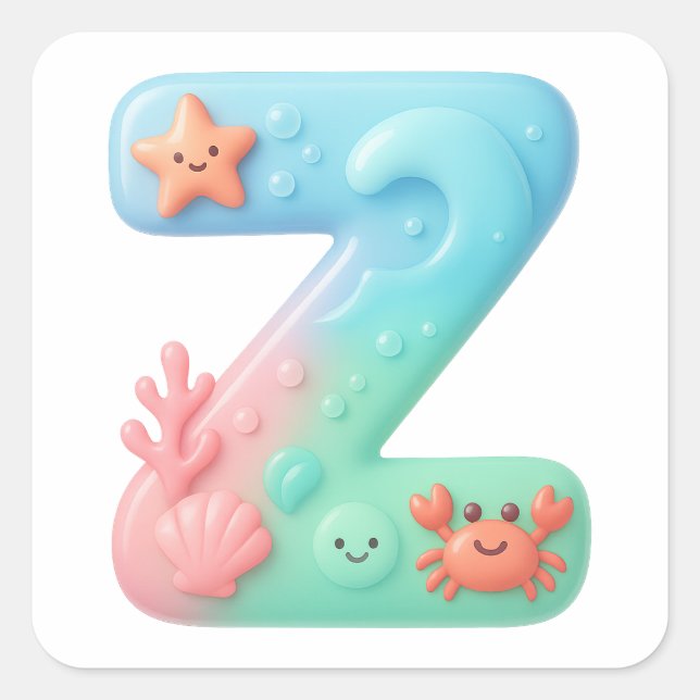 Pegatina Cuadrada "Z" Cute Letter - Underwater Sea Creature  (Anverso)