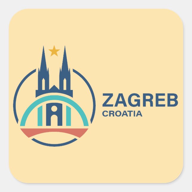 Pegatina Cuadrada Zagreb Croacia Europa (Anverso)