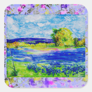 Pegatina Cuadrada zambullida de flores silvestres de red azul