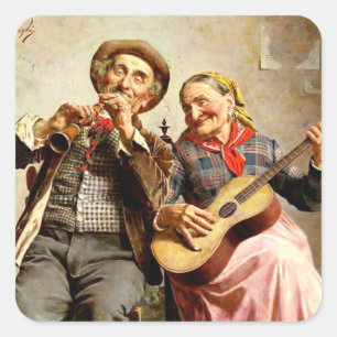Pegatina Cuadrada Zampighi - Música dulce, pintura vintage