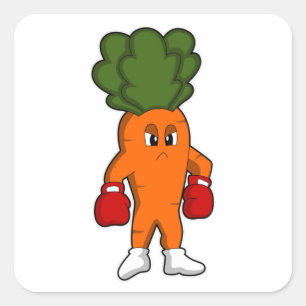 Pegatina Cuadrada Zanahoria como boxeador con guantes de boxeo