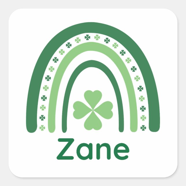 Pegatina Cuadrada Zane Name Clover Boho Rainbow (Anverso)