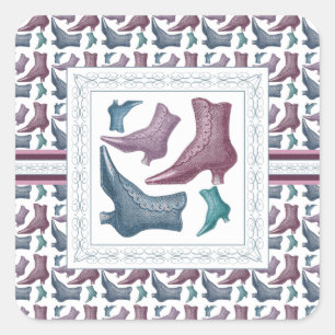 Pegatina Cuadrada Zapatería, botas del Victorian del vintage del