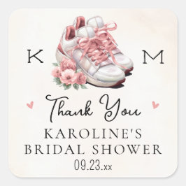 Pegatina Cuadrada Zapatillas Florales Polvo Rosa Regalo de Agradecim