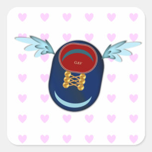 Pegatina Cuadrada Zapato alado de dibujos animados y corazones rosas