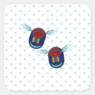 Pegatina Cuadrada Zapatos azules rojos y estrellas con alas lindas