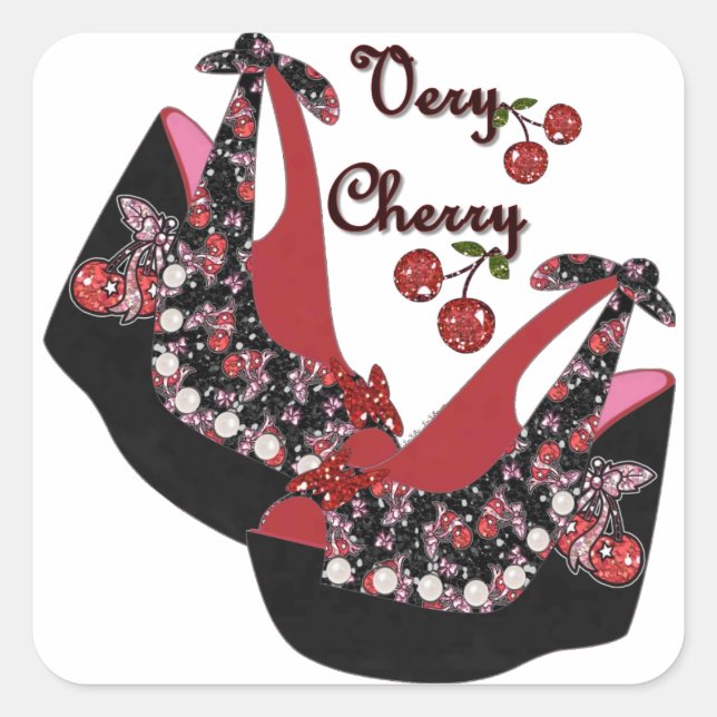 Pegatina Cuadrada Zapatos de cerezo muy fuertes en RAB Rockabilly (Anverso)
