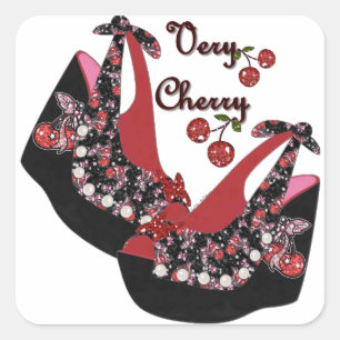 Pegatina Cuadrada Zapatos de cerezo muy fuertes en RAB Rockabilly