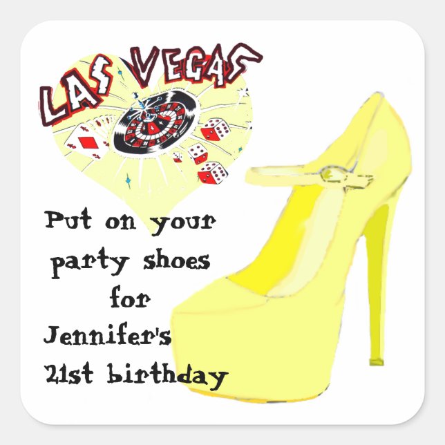 Pegatina Cuadrada Zapatos de la fiesta de cumpleaños de Las Vegas (Anverso)