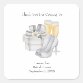 Pegatina Cuadrada Zapatos de novia copas de champán favor de la duch