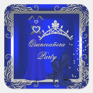 Pegatina Cuadrada Zapatos de tacón alto azules plata Royal Quinceane